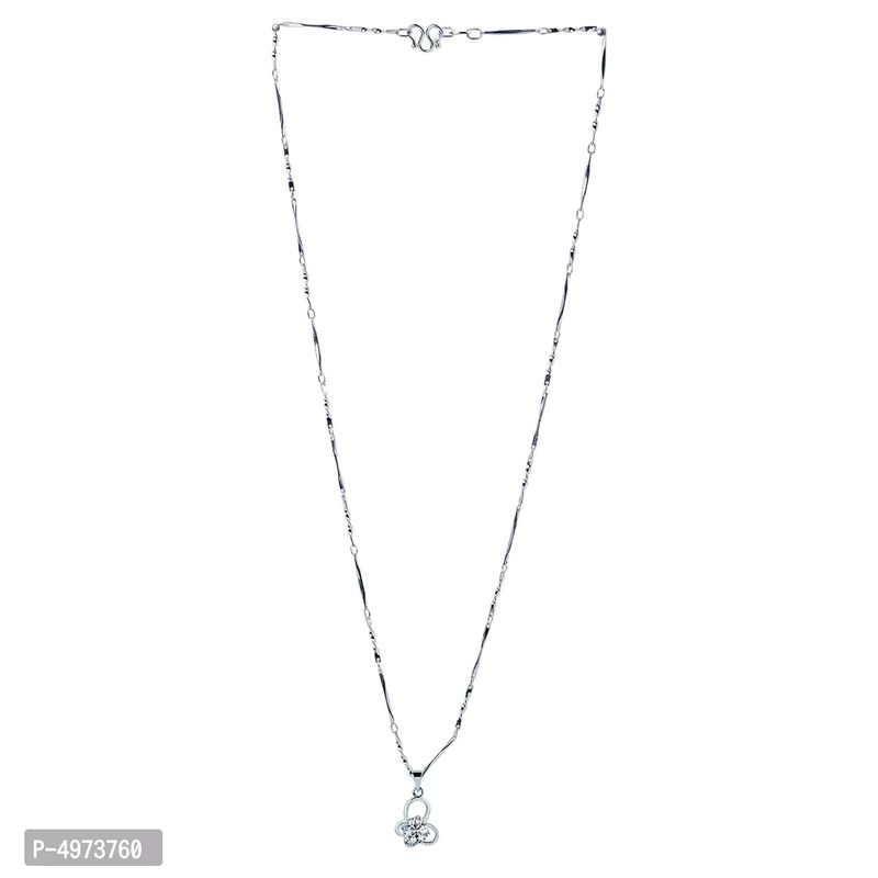 Silver Plated Chain With Solitaire Diamond In Butterfly Pendant  For Women