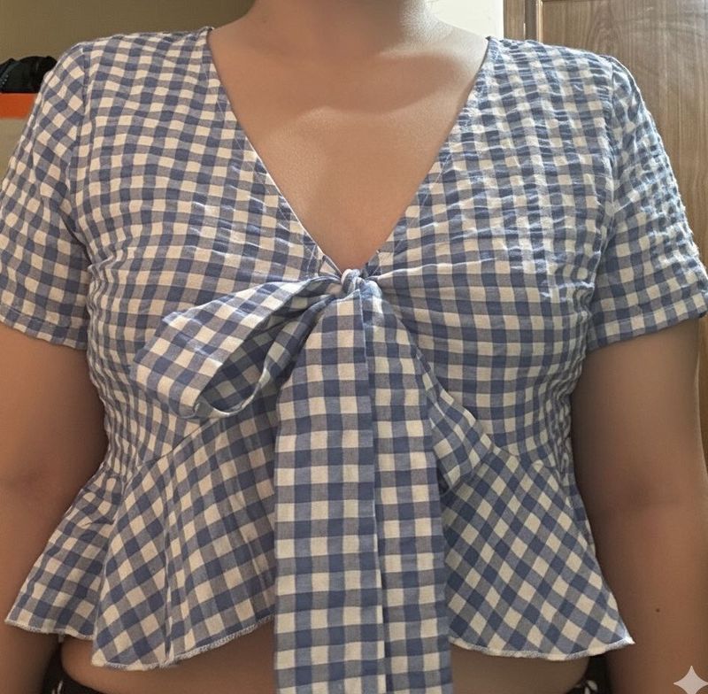 Blue Gingham Tie-Front Top
