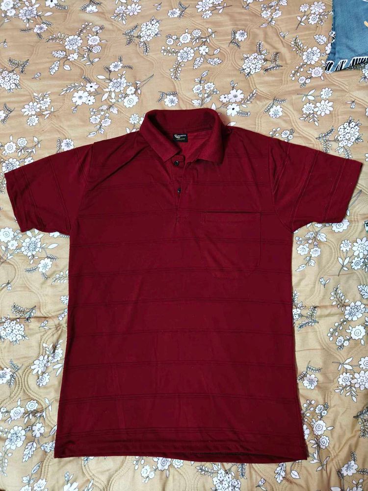 Maroon Striped Polo T-Shirt