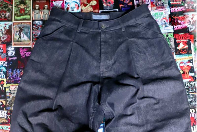 Pleated Front Dark Wash Denim Pants