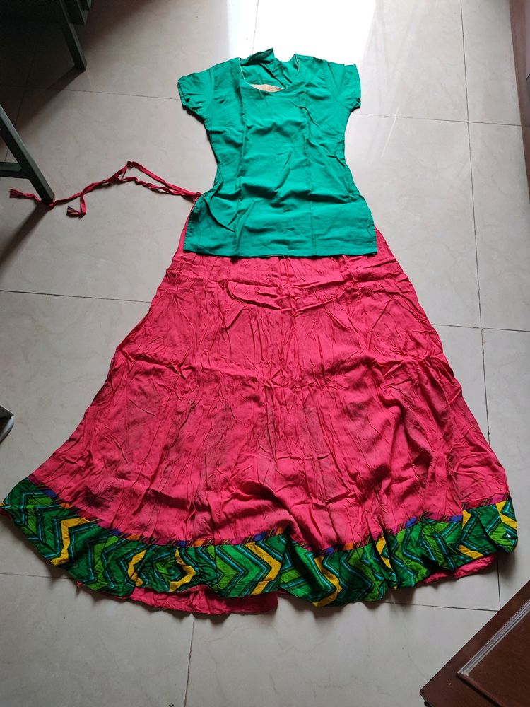 Peach Skirt And Aqua Green Blouse Set