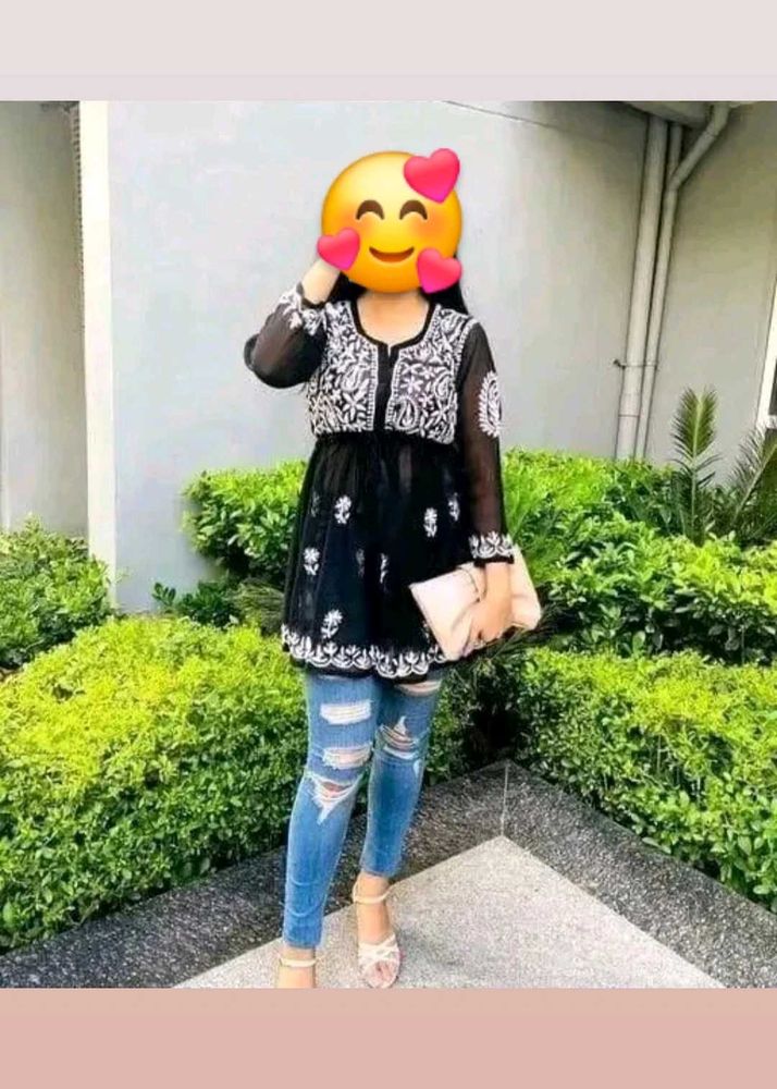 Embroidered Black Tunic Top