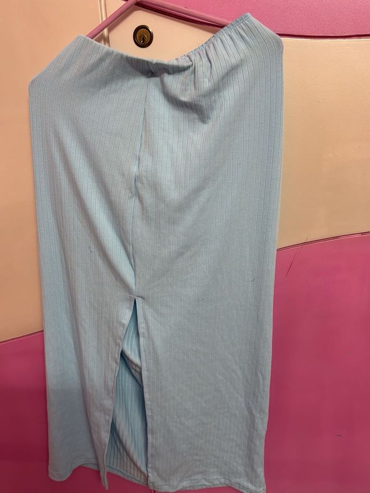 Blue Slit Midi Skirt