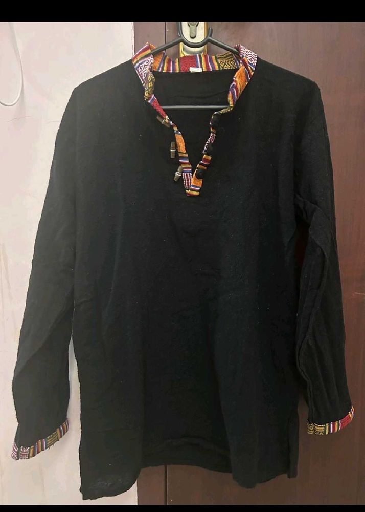 Black Long Sleeve Ethnic Nepali Kurta