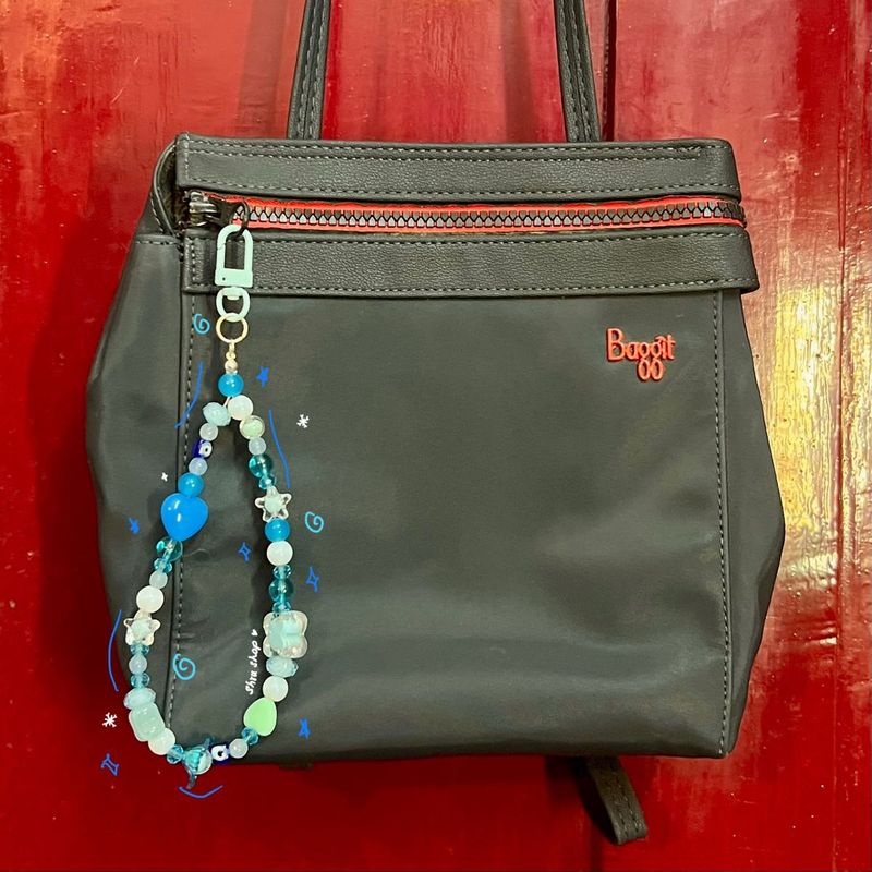 Beaded Blue Themed Handmade Bag Charm