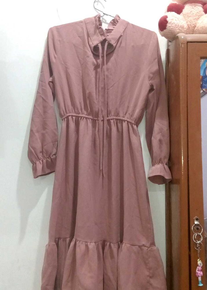 Dusty Rose Ruffle Hem Midi Dress