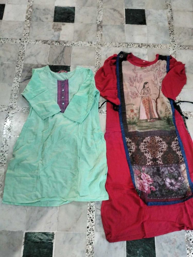 Green And Red Kurta