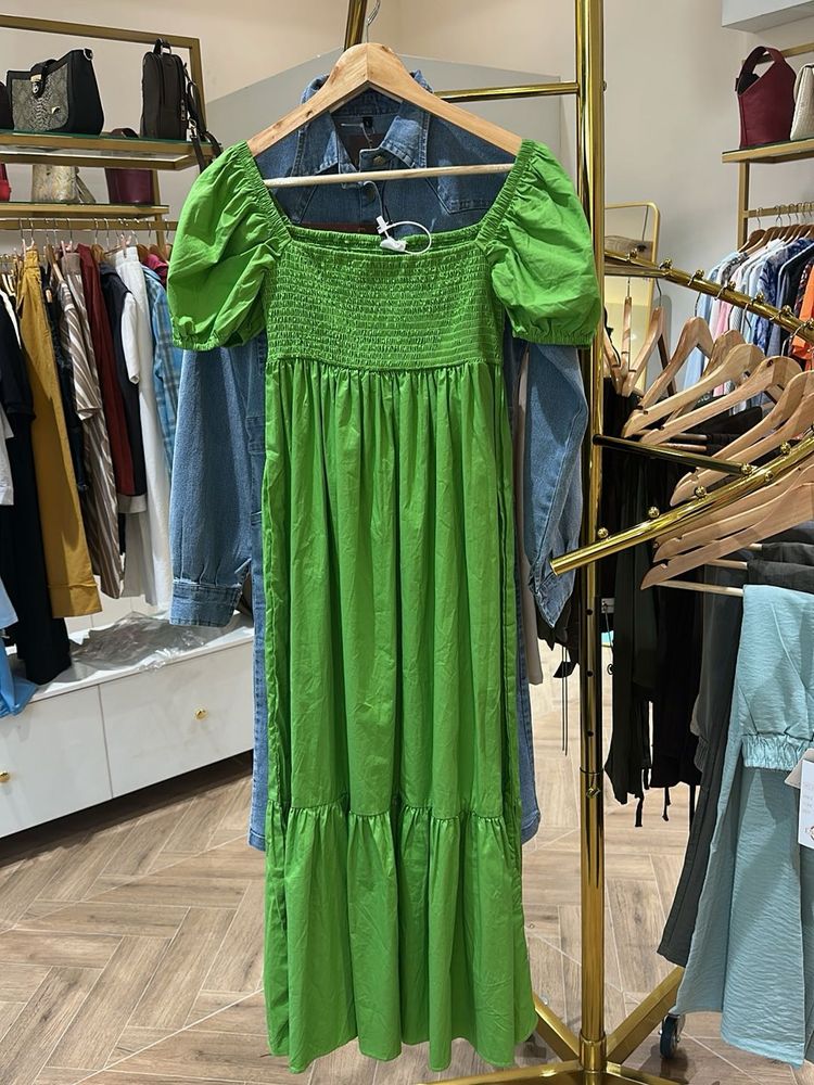 Green Puff Sleeve Maxi Dress