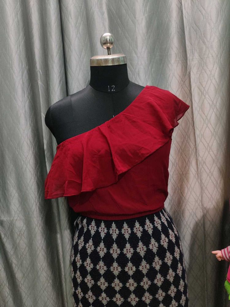 Red One Shoulder Top