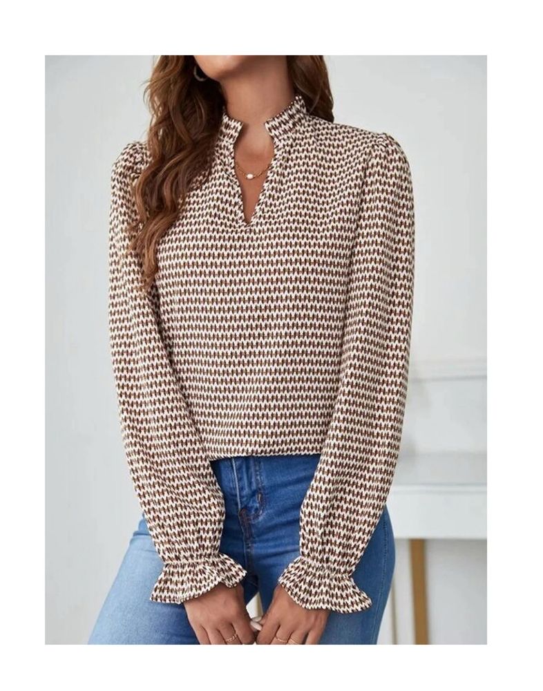 Patterned Long Sleeve Blouse