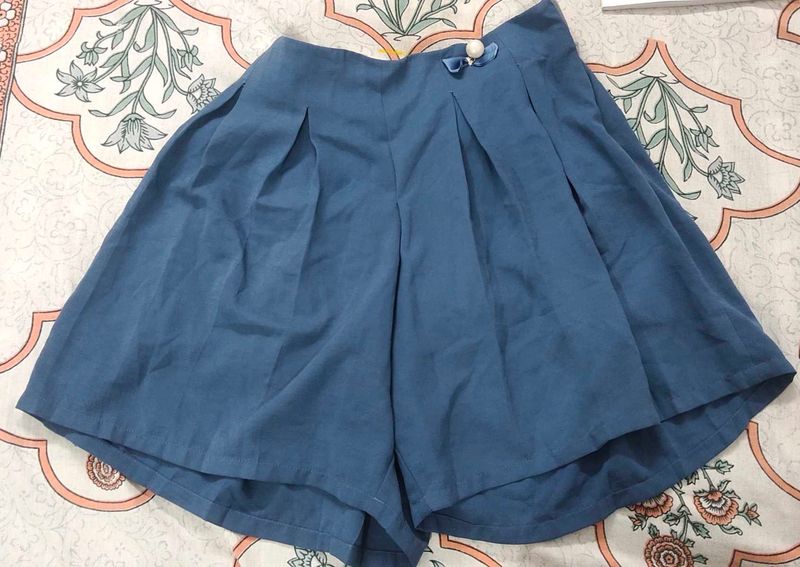 Blue Pleated Shorts