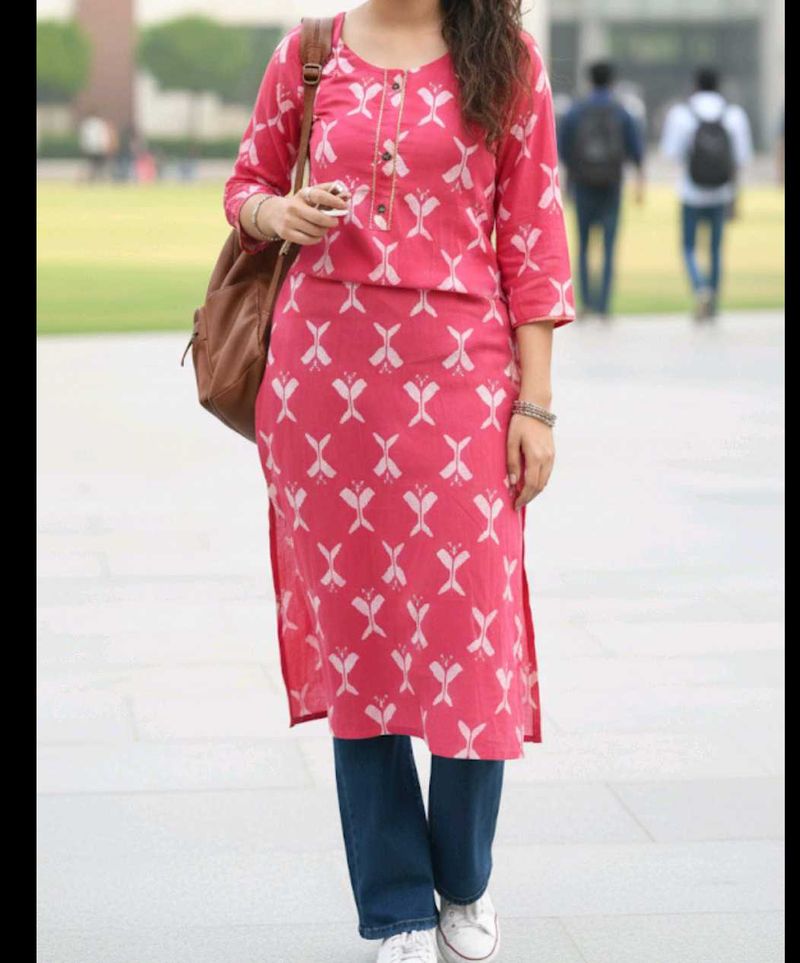 Pinkish Red Printed Kurti