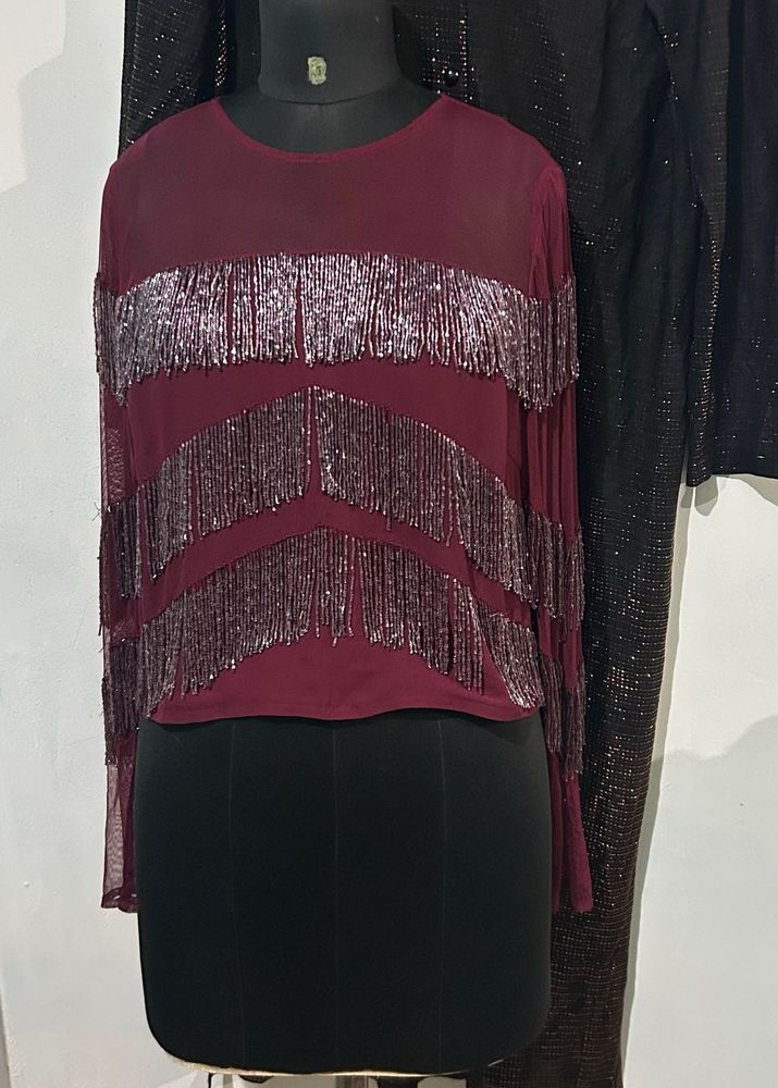 Asos Fringed Maroon Party Top(New unused)