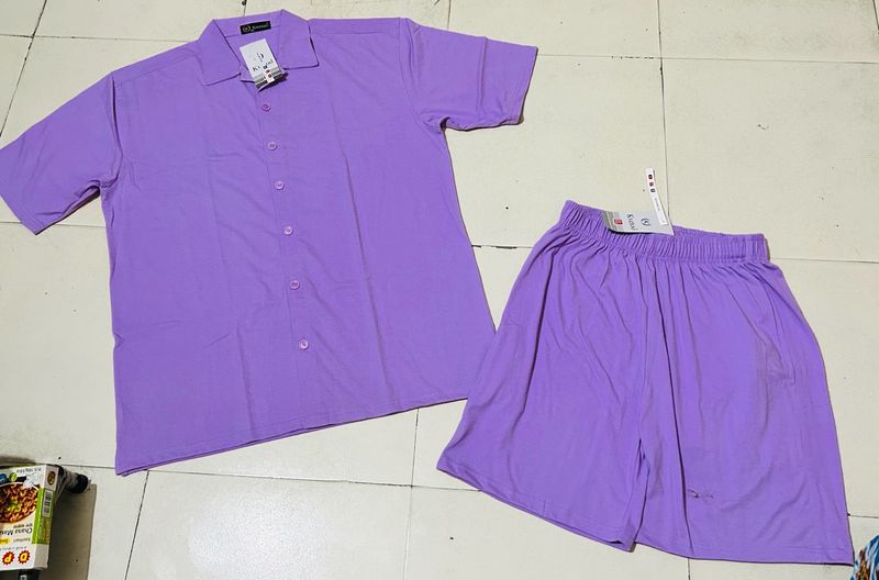 Purple Shirt &amp; Shorts Set Men Woman Both
