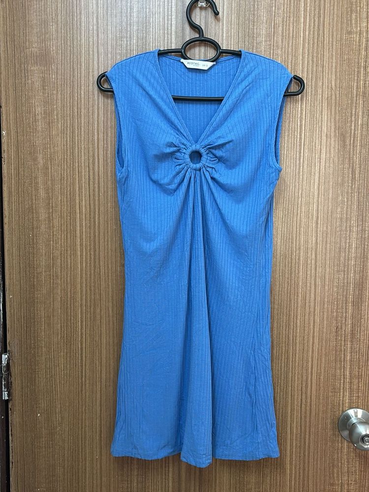 Bodycon Blue Dress With Chest Cut Design