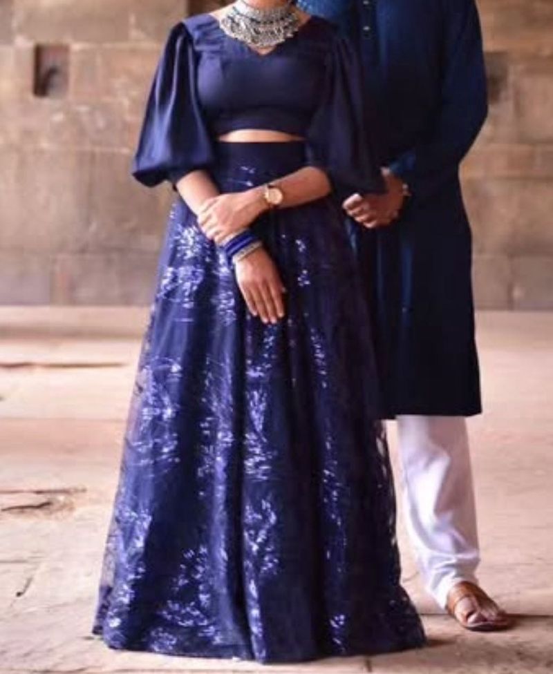 Elegant Navy Blue Lehenga Choli Set
