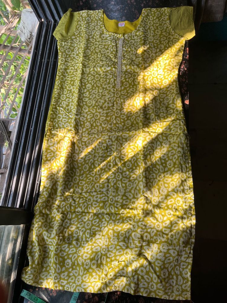 Lime green with white motif kurta