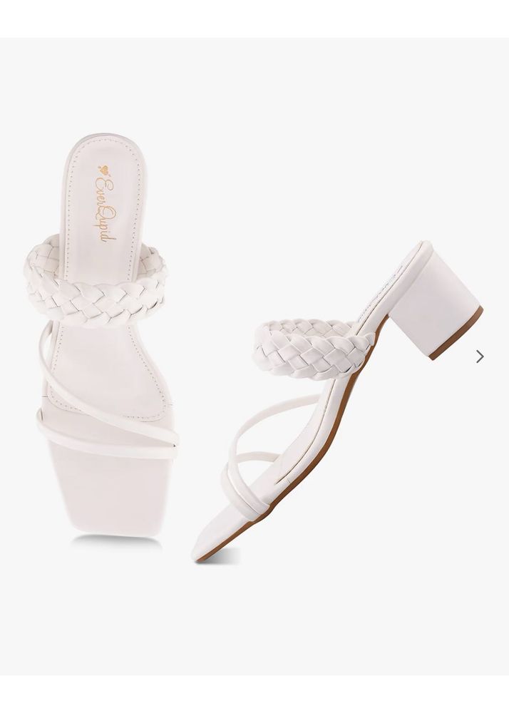 White Braided Block Heel Sandals