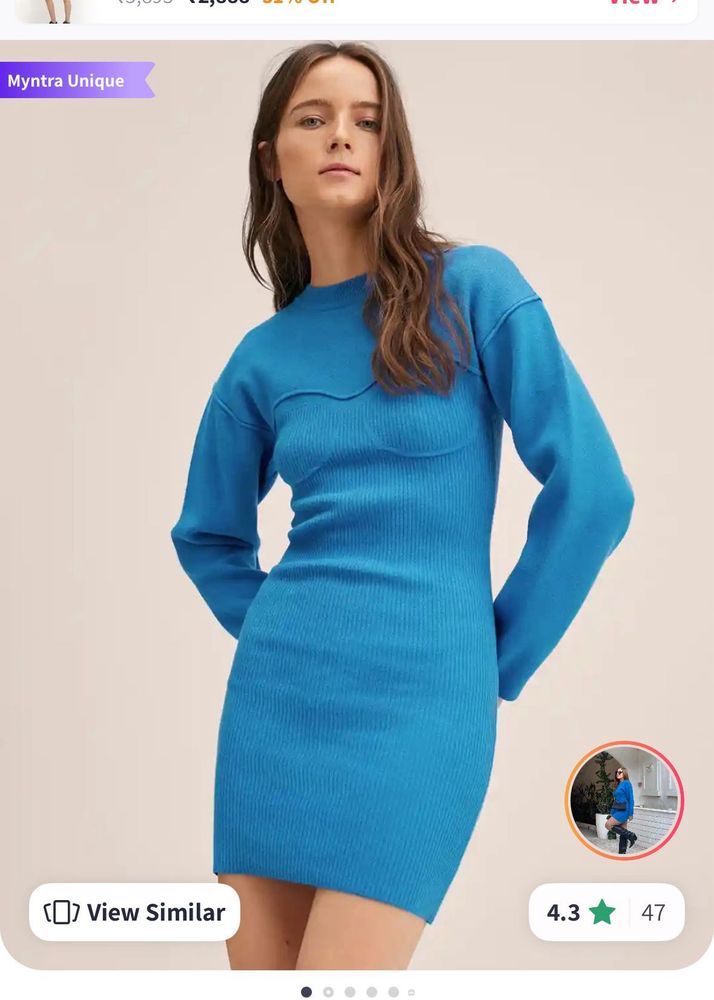 Blue Knit Bodycon Dress
