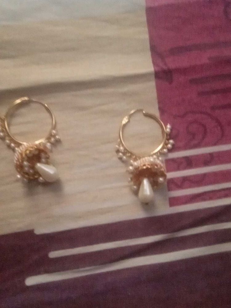 Pearl Drop Hoop Earrings