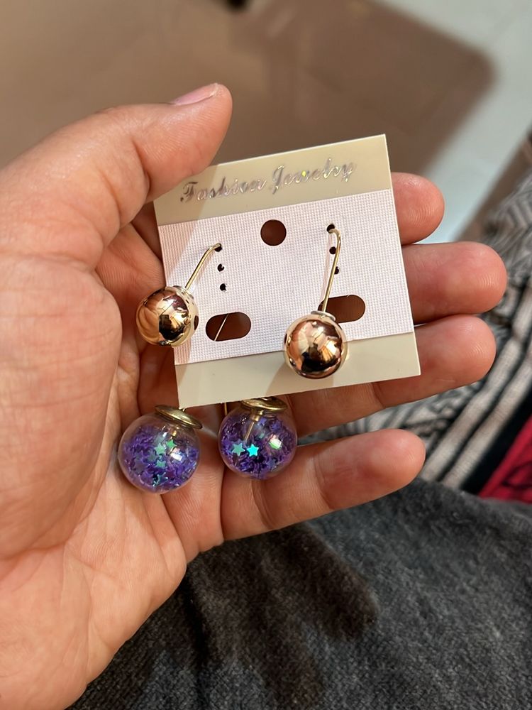 Golden Purple Drop Earrings