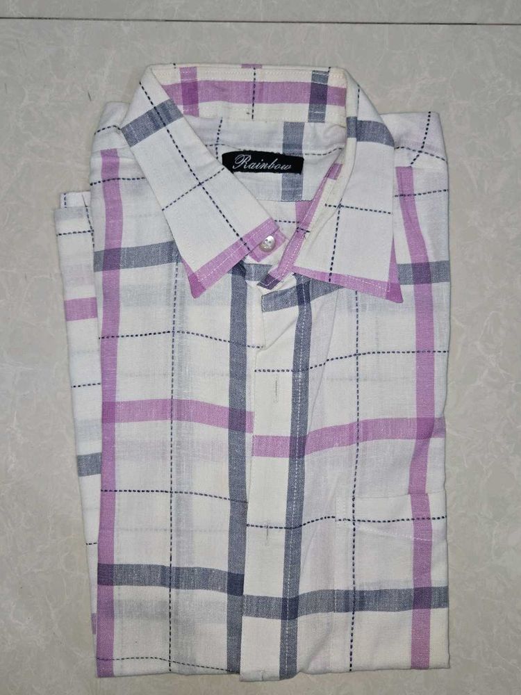 Purple and Blue Checkered White Shirt