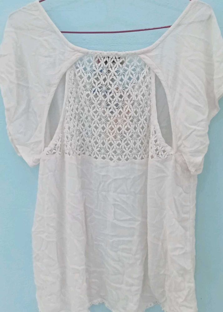 White Crochet Back Top