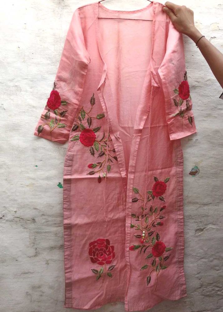Sheer Pink Embroidered Long Shrug💗💗