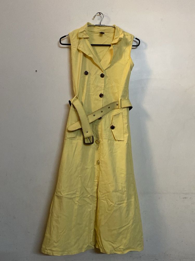 Yellow Sleeveless Dress With Belt