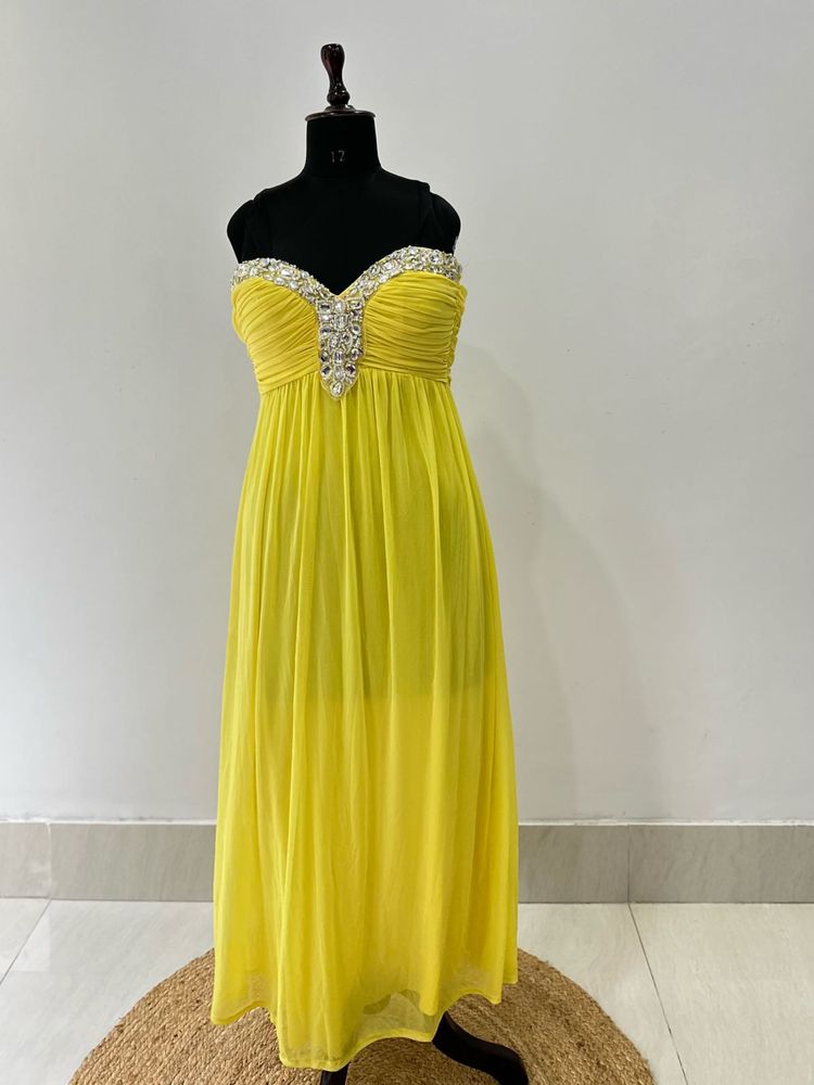 Yellow Embellished Maxi Dress