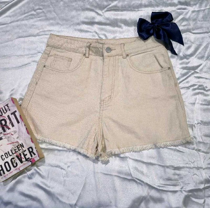 Beige Denim Shorts