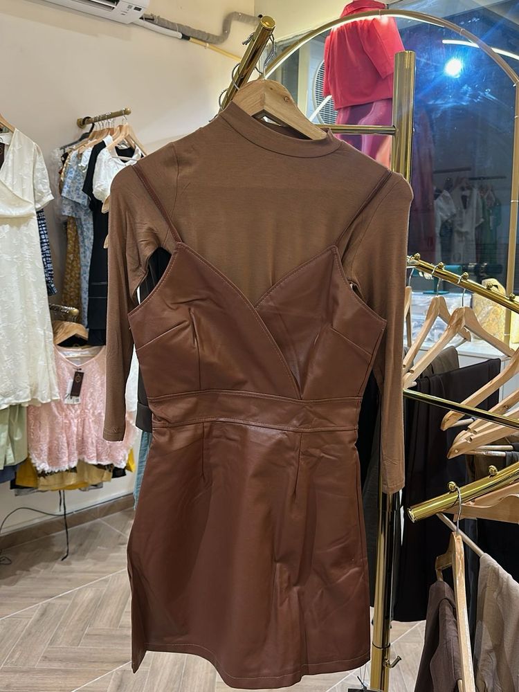 Leather Brown Dress with Top