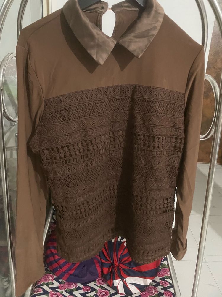 Brown Lace Detail Top