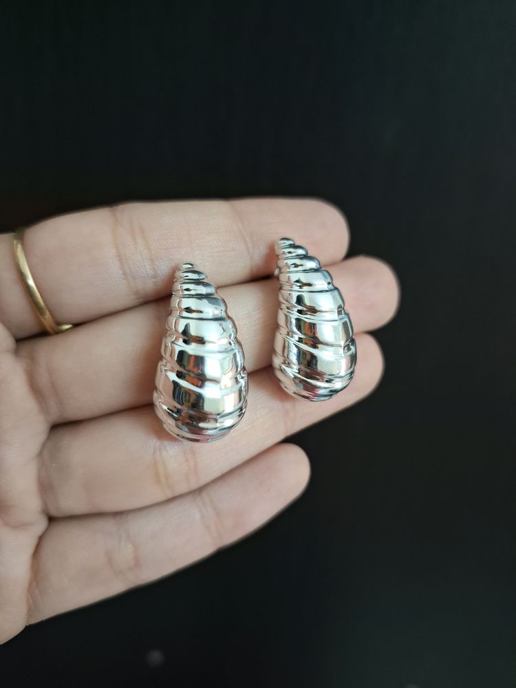 Textured Drop Silver Earrings.
