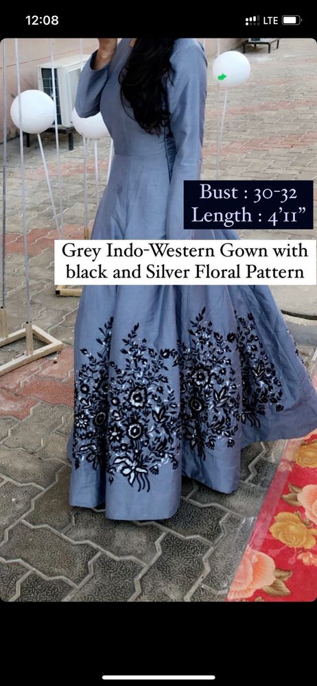 Grey Indo-Western Floral Gown