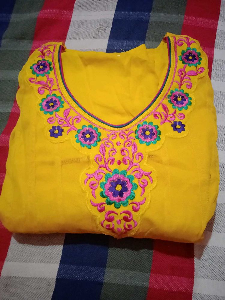 Yellow Embroidered anarkali suit