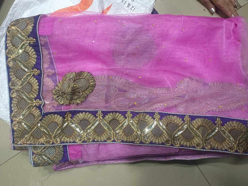 Embroidered Pink net saree In Cash Only 600rs