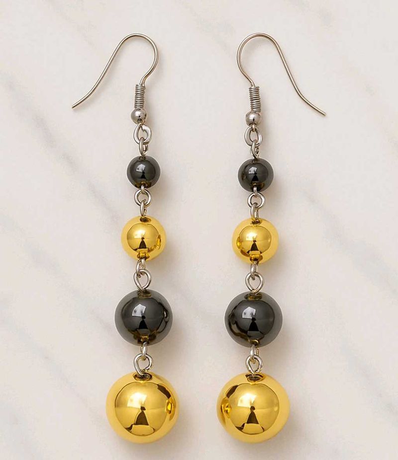 Gold &amp; Black Ball Drop Earrings🥰