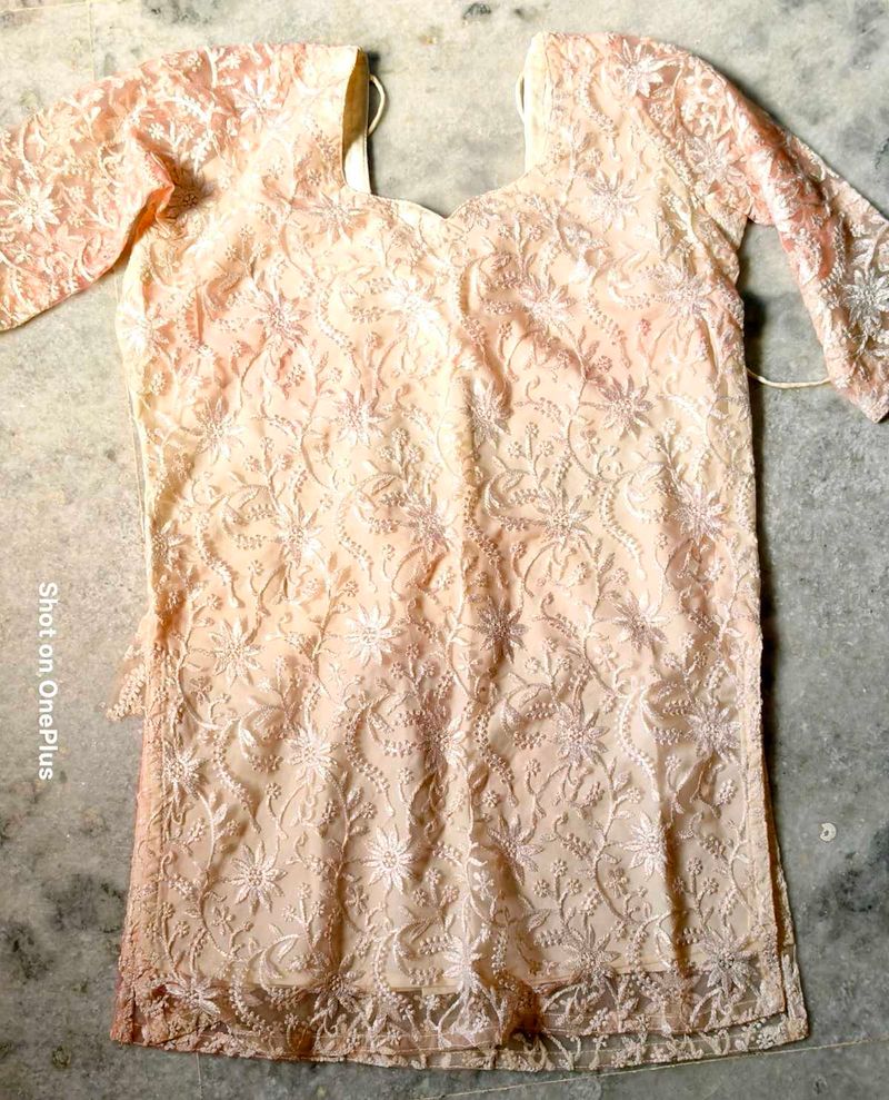 Peach Floral Embroidered Kurti