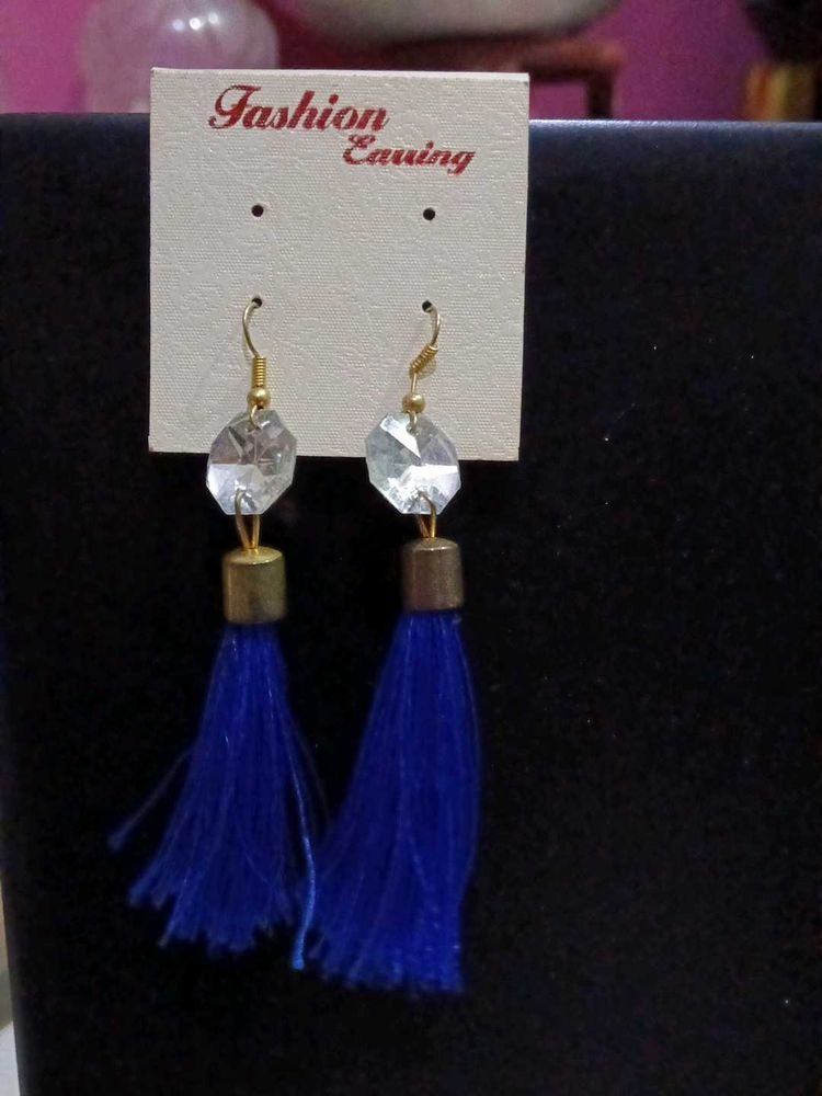 Blue Tassel Drop Earrings