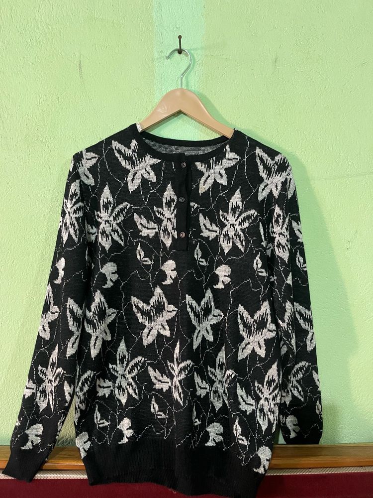 black and white floral sweater