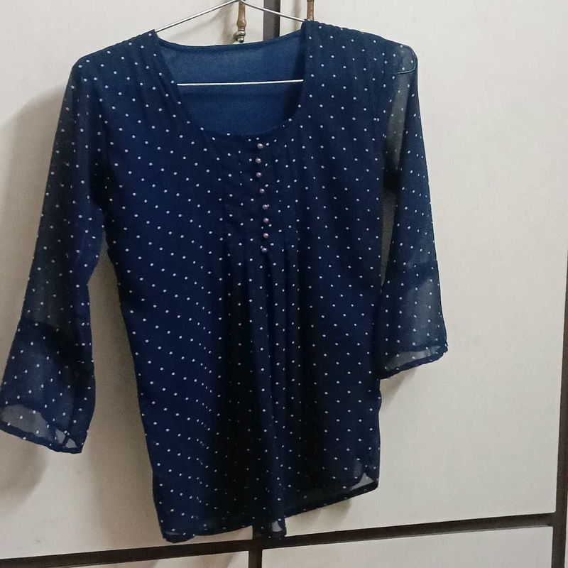 Navy Polka Dot Top
