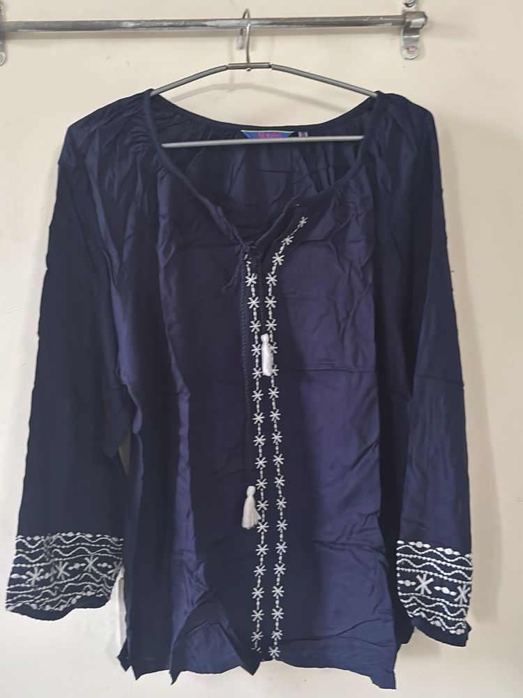 SALE Navy Embroidered Top
