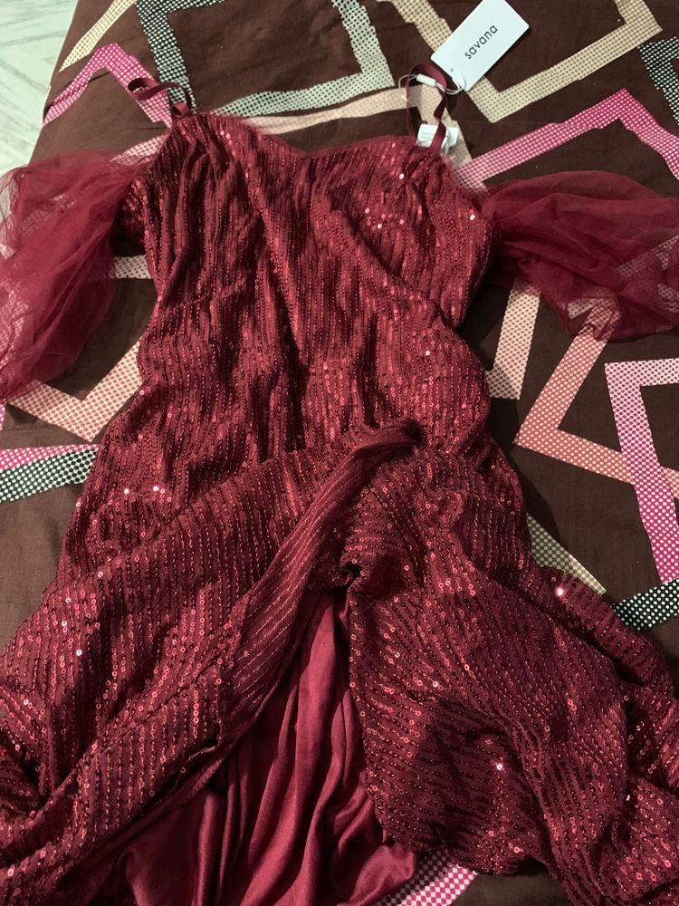 Stunning Burgundy Sequin Party Dress
