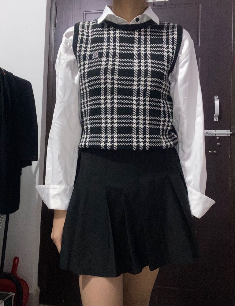White Silk Shirt With Vest Sweater