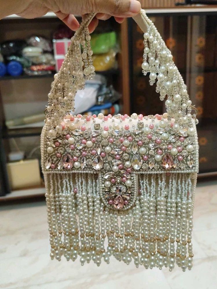 Handmade Pearl &amp; Crystal Embellished Clutch