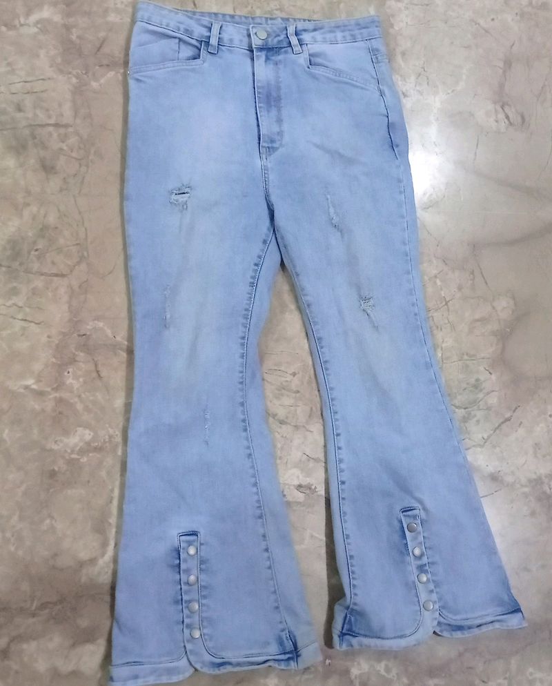 Light Wash Distressed Flare Jeans