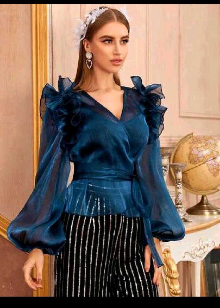 Blue Shein Wrap Top