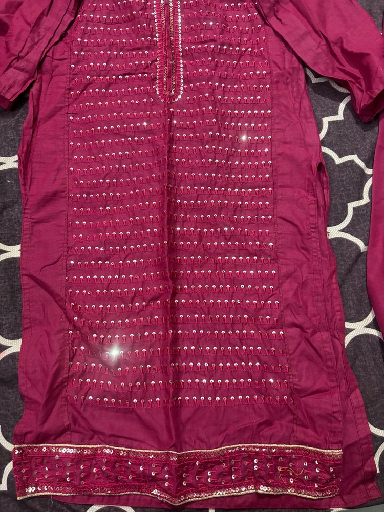 rani color Embellished Kurta Set (no dupatta)