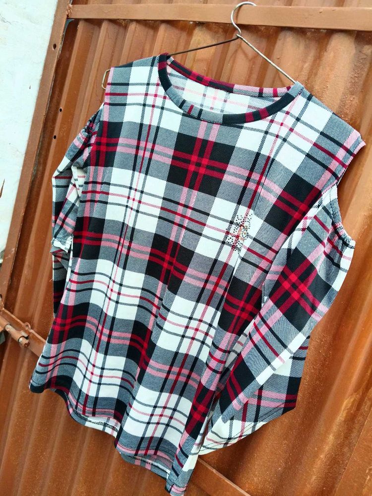 Plaid Cold Shoulder Top